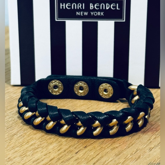henri bendel milliner leather and gold tone braided snap bracelet - Picture 2 of 6